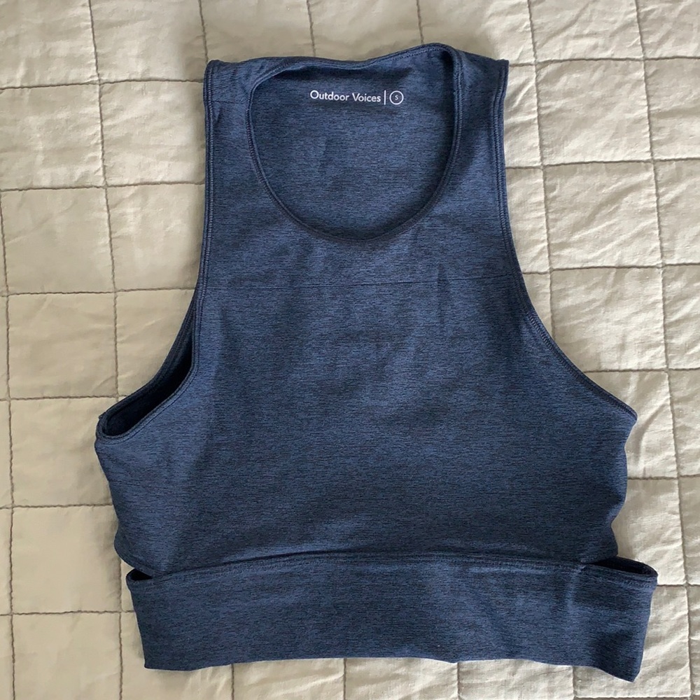 Outdoor Voices Cropped Navy Bra with Cutout Back
